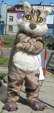 Elabika advertising mascots with the logo on the order of Wildcat Pruszków