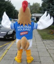 Elabika producent maskotek reklamowych na zamówienie Kogut Akademia Kolejarz