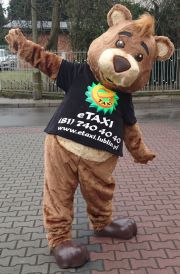 Professional outfit advertising mascot Elabika Teddy Bear eTAXI