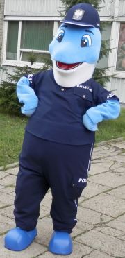 Przebranie delfin Polfin maskotka kujawsko-pomorskiej Policji