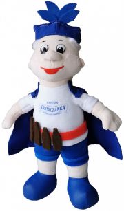 Maskotka reklamowa w postaci chłopca stylizowanego na kapitana