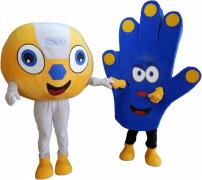 Elabika stroje reklamowe Pani Piłka (Mrs. Ball) i Pan Ręka (Mr. Hand)