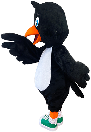 Elabika czarny ptak sroka maskotka strój reklamowy Spatz