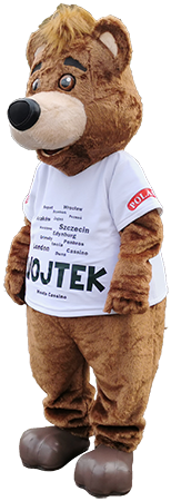 Kostium patriotycznego misia Wojtka w białej koszulce Elabika