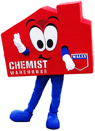 Maskotka reprezentująca wizję czerwonego domu Wally