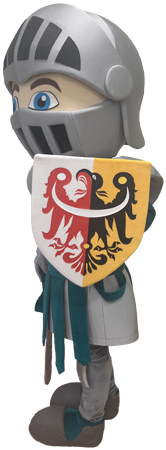 Strój maskotka reklamowa chłopiec przebranie za rycerza Zamek Książ