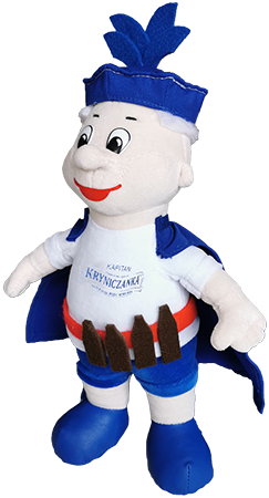 Maskotka reklamowa w postaci chłopca stylizowanego na kapitana